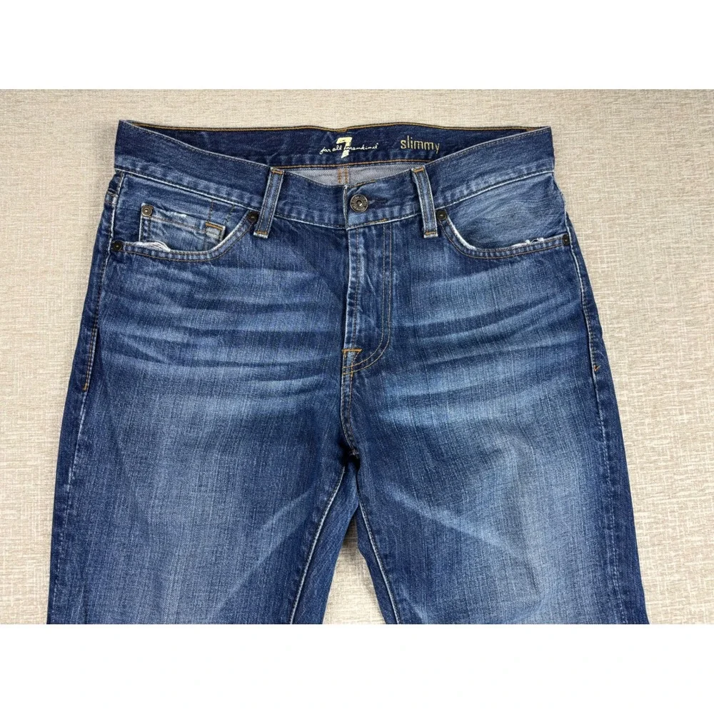 7 For All Mankind Slimmy Mens 31x31 Blue Medium Wash Slim Straight Leg Jeans